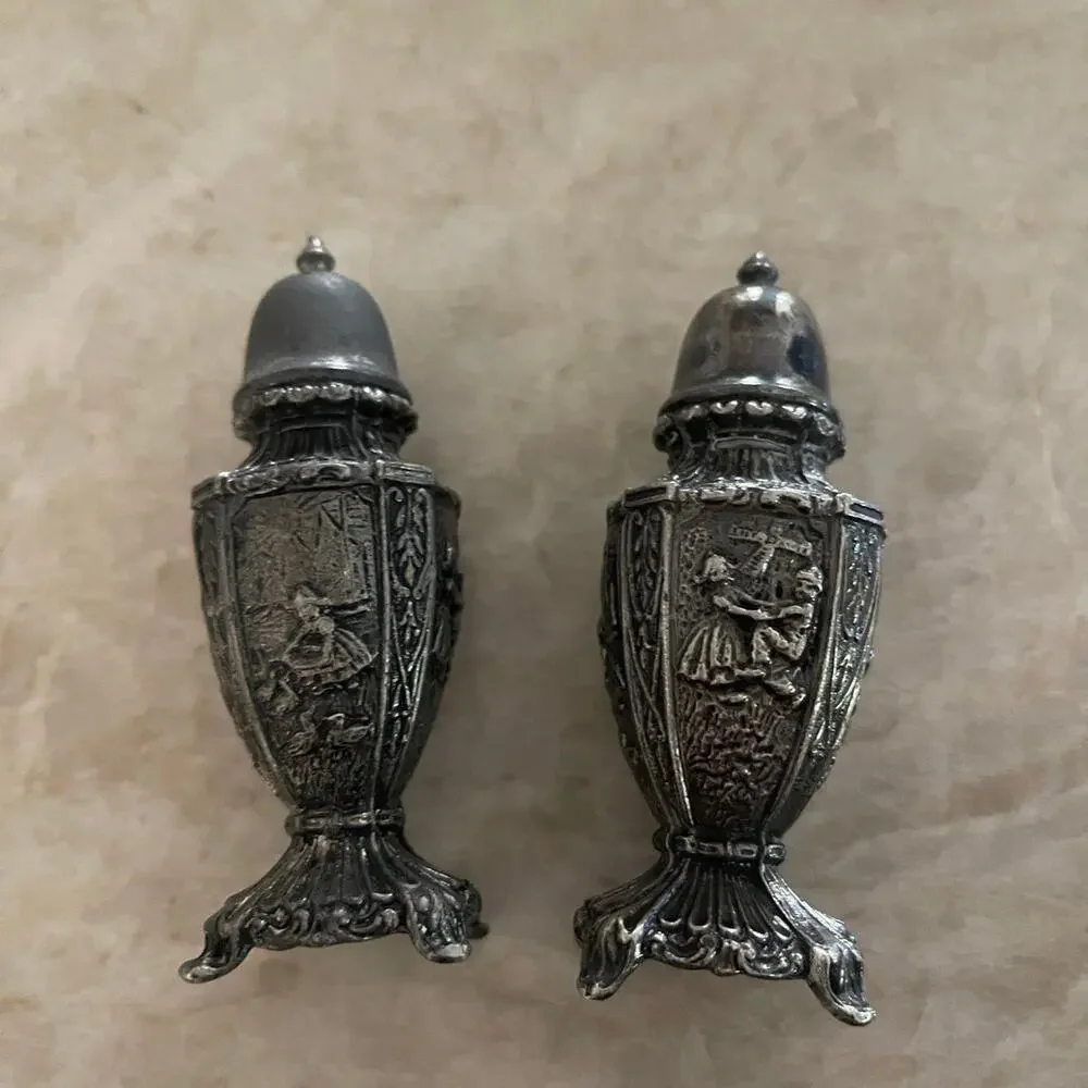 Salt & Pepper shakers pewter vintage
